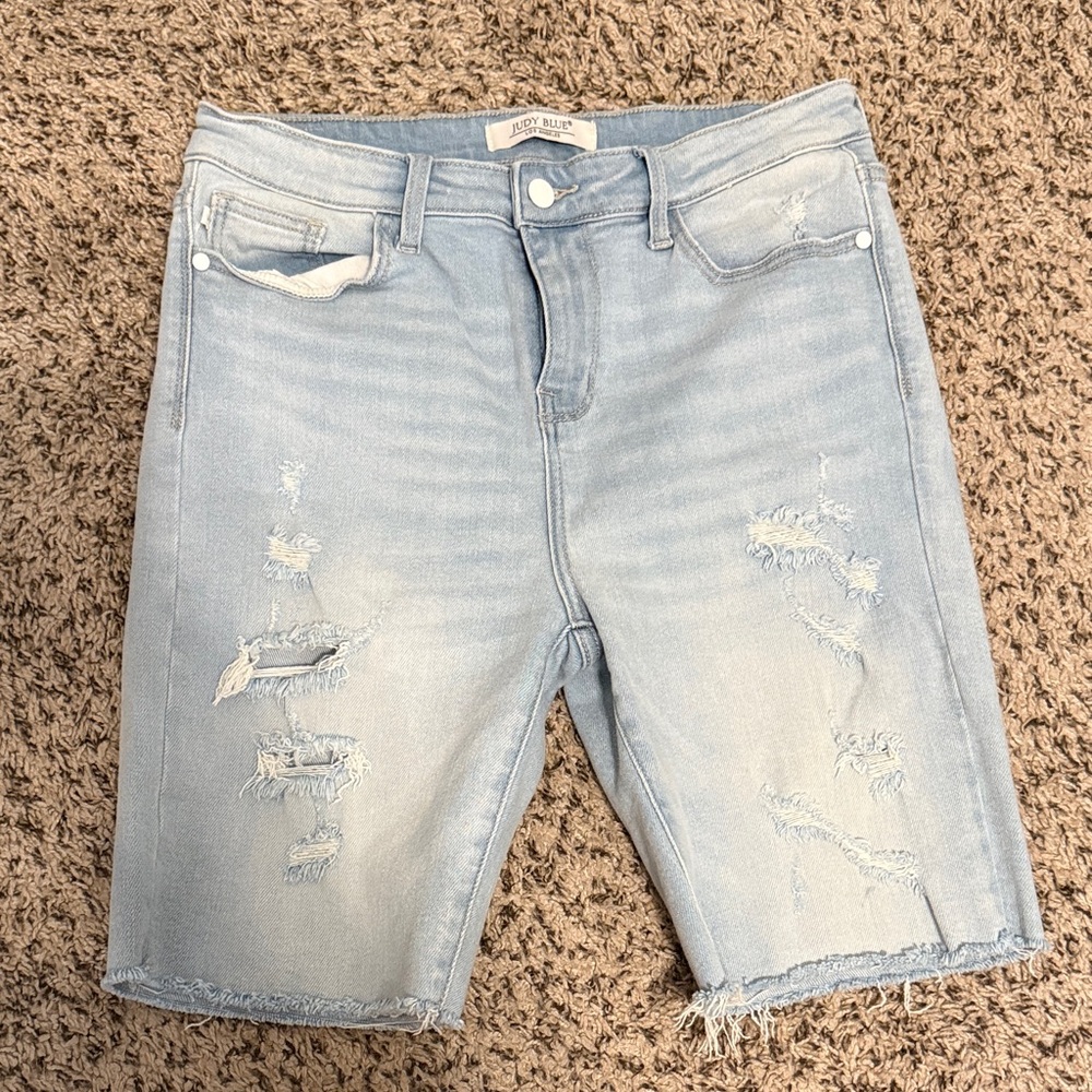 Judy Blue Light Wash Distressed Jean Shorts